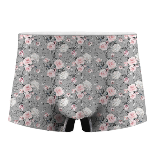 Monochrome Spring Floral Print Men's Boxer Briefs