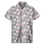 Monochrome Spring Floral Print Men's Short Sleeve Shirt