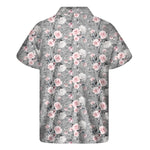 Monochrome Spring Floral Print Men's Short Sleeve Shirt