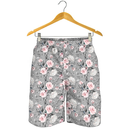 Monochrome Spring Floral Print Men's Shorts