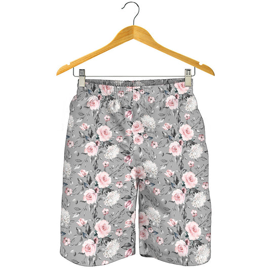 Monochrome Spring Floral Print Men's Shorts