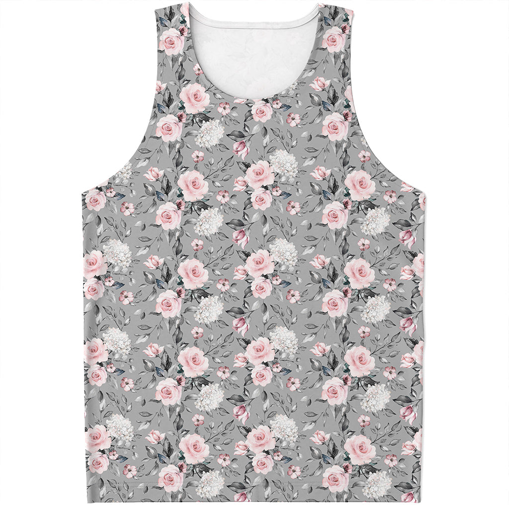 Monochrome Spring Floral Print Men's Tank Top
