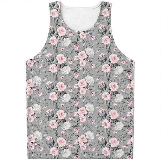 Monochrome Spring Floral Print Men's Tank Top