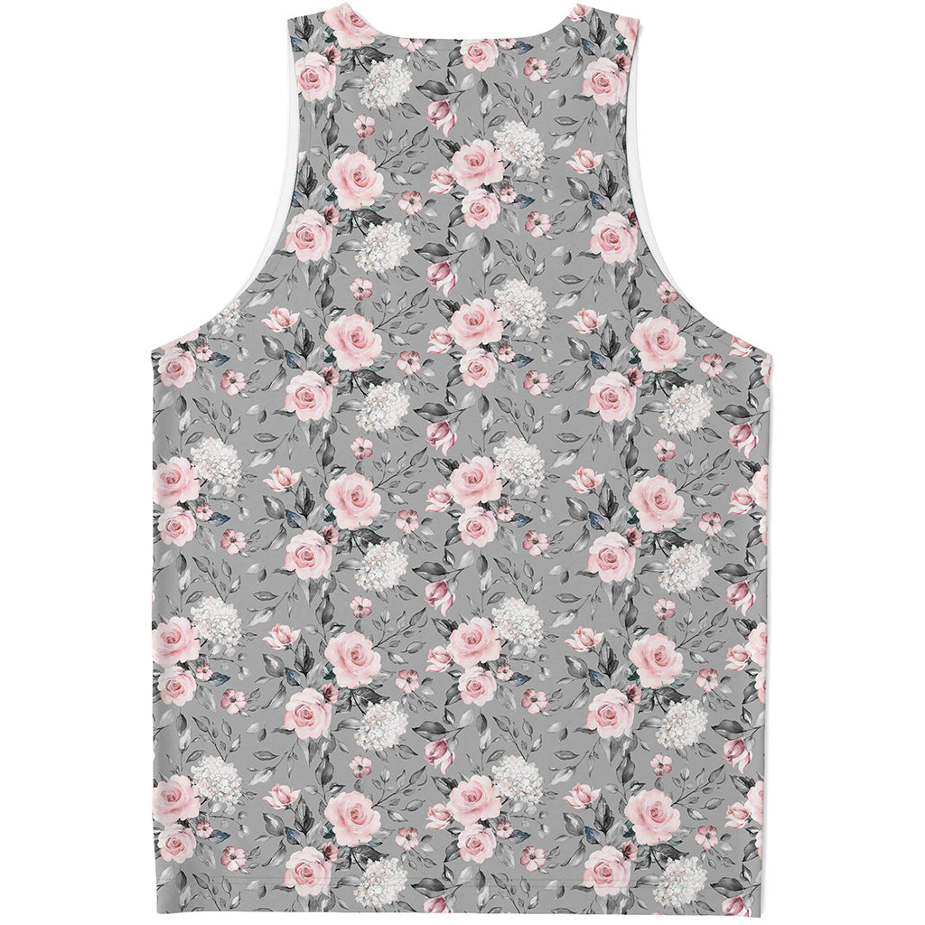 Monochrome Spring Floral Print Men's Tank Top