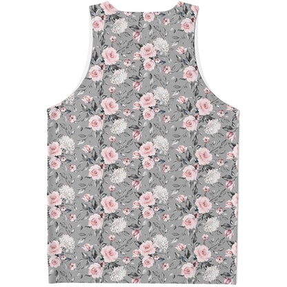 Monochrome Spring Floral Print Men's Tank Top