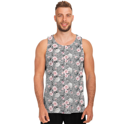 Monochrome Spring Floral Print Men's Tank Top