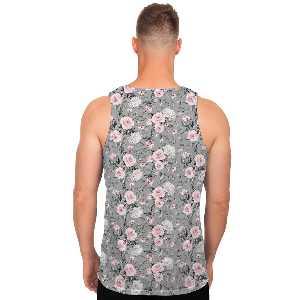 Monochrome Spring Floral Print Men's Tank Top