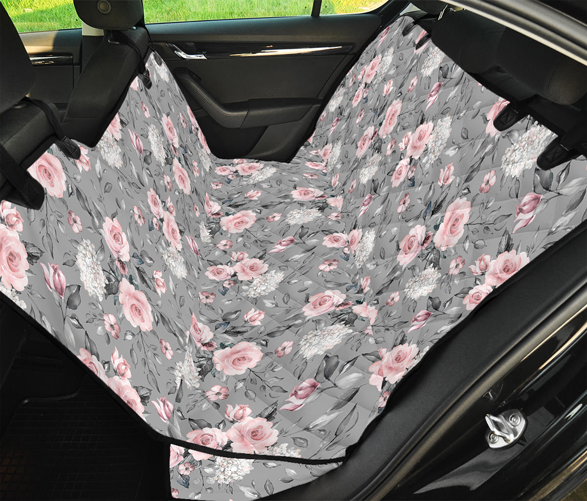 Monochrome Spring Floral Print Pet Car Back Seat Cover