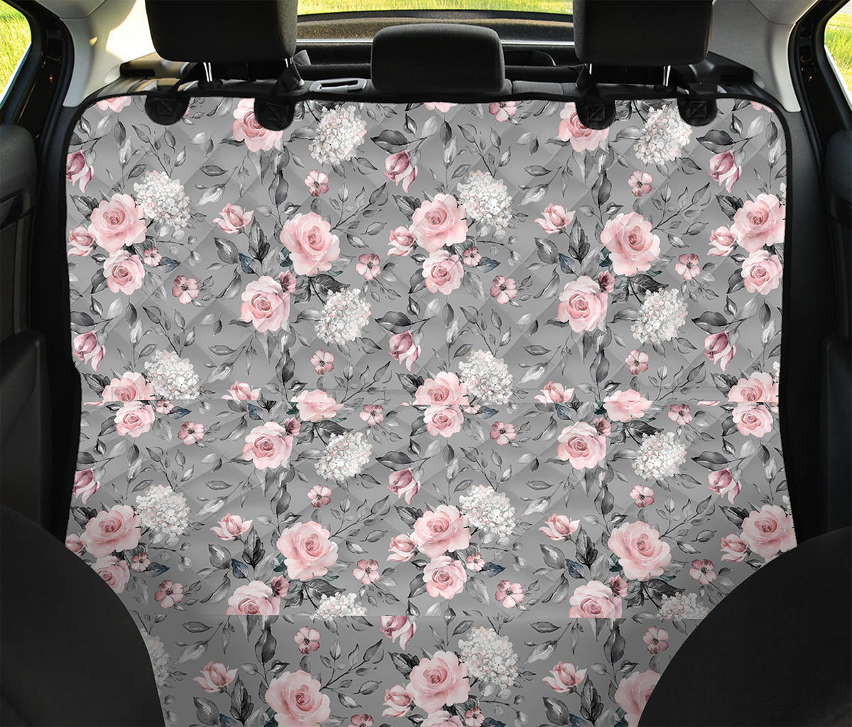 Monochrome Spring Floral Print Pet Car Back Seat Cover