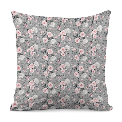 Monochrome Spring Floral Print Pillow Cover