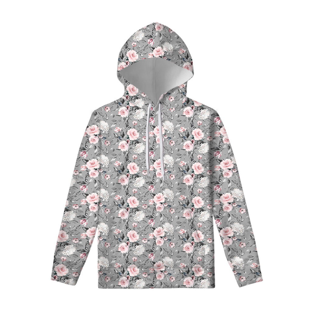 Monochrome Spring Floral Print Pullover Hoodie