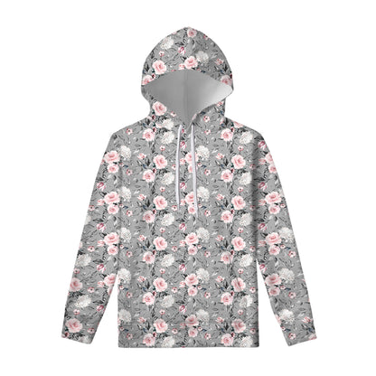 Monochrome Spring Floral Print Pullover Hoodie