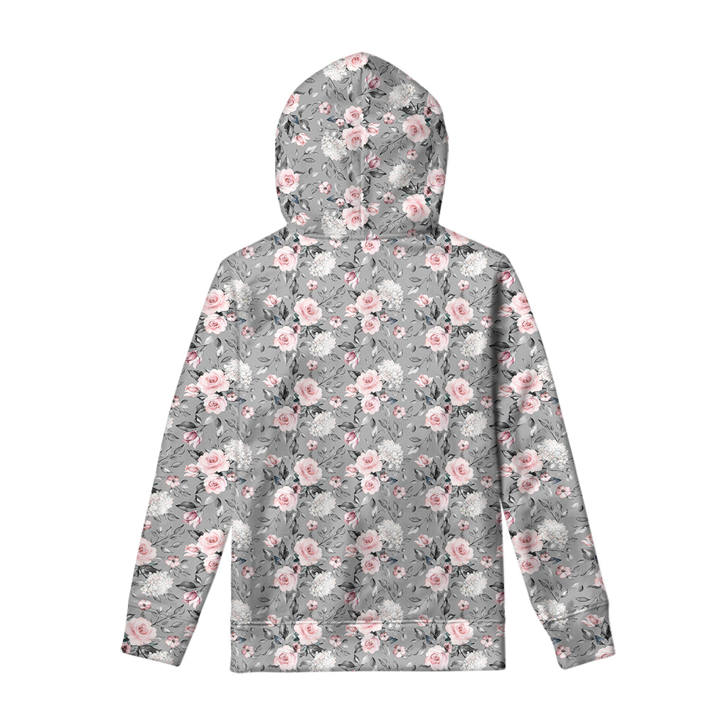 Monochrome Spring Floral Print Pullover Hoodie