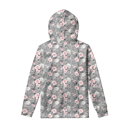 Monochrome Spring Floral Print Pullover Hoodie