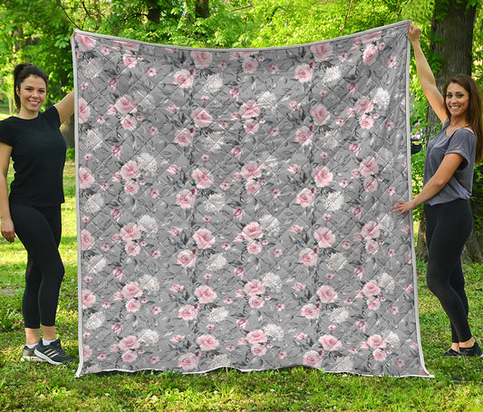 Monochrome Spring Floral Print Quilt