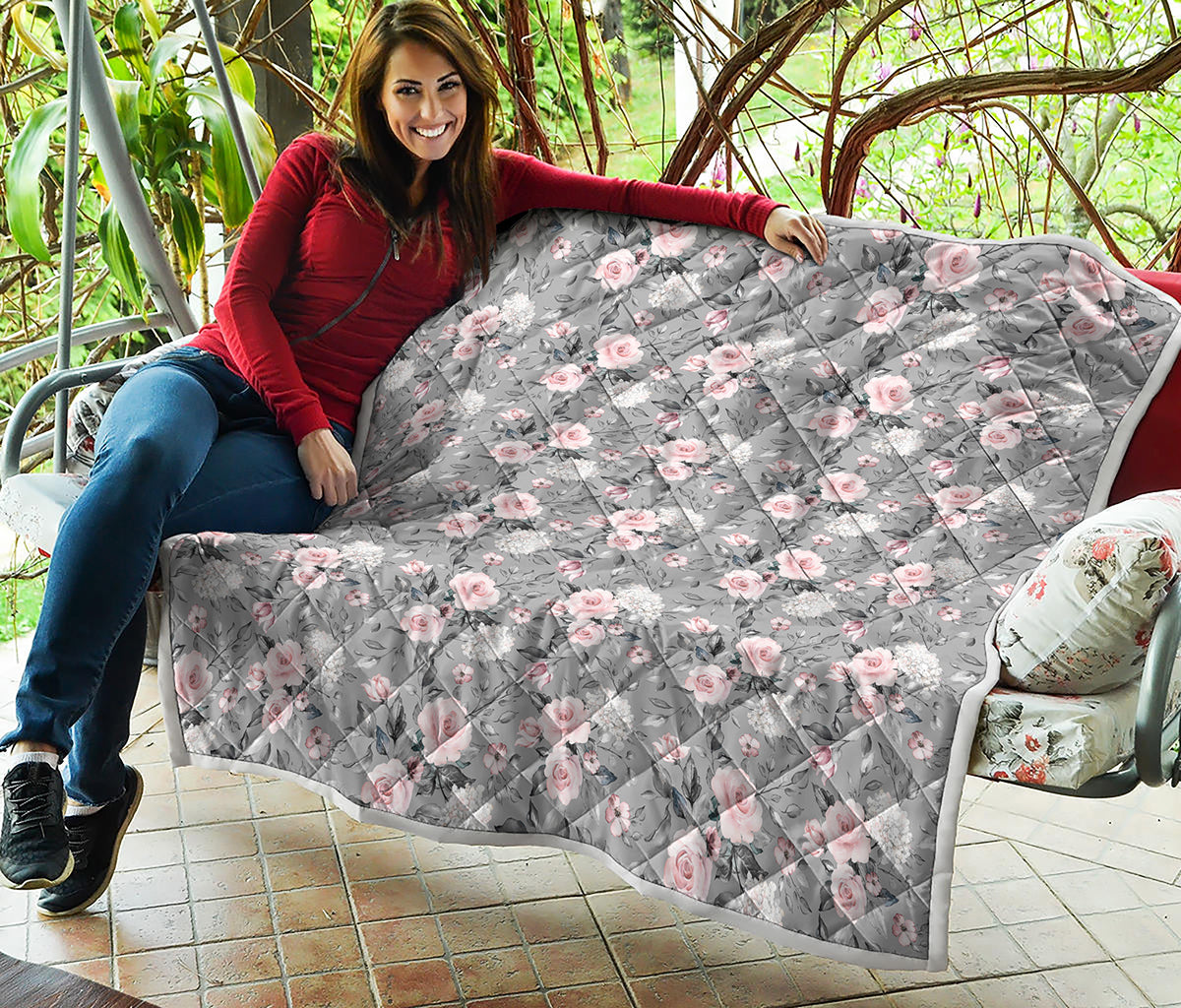 Monochrome Spring Floral Print Quilt