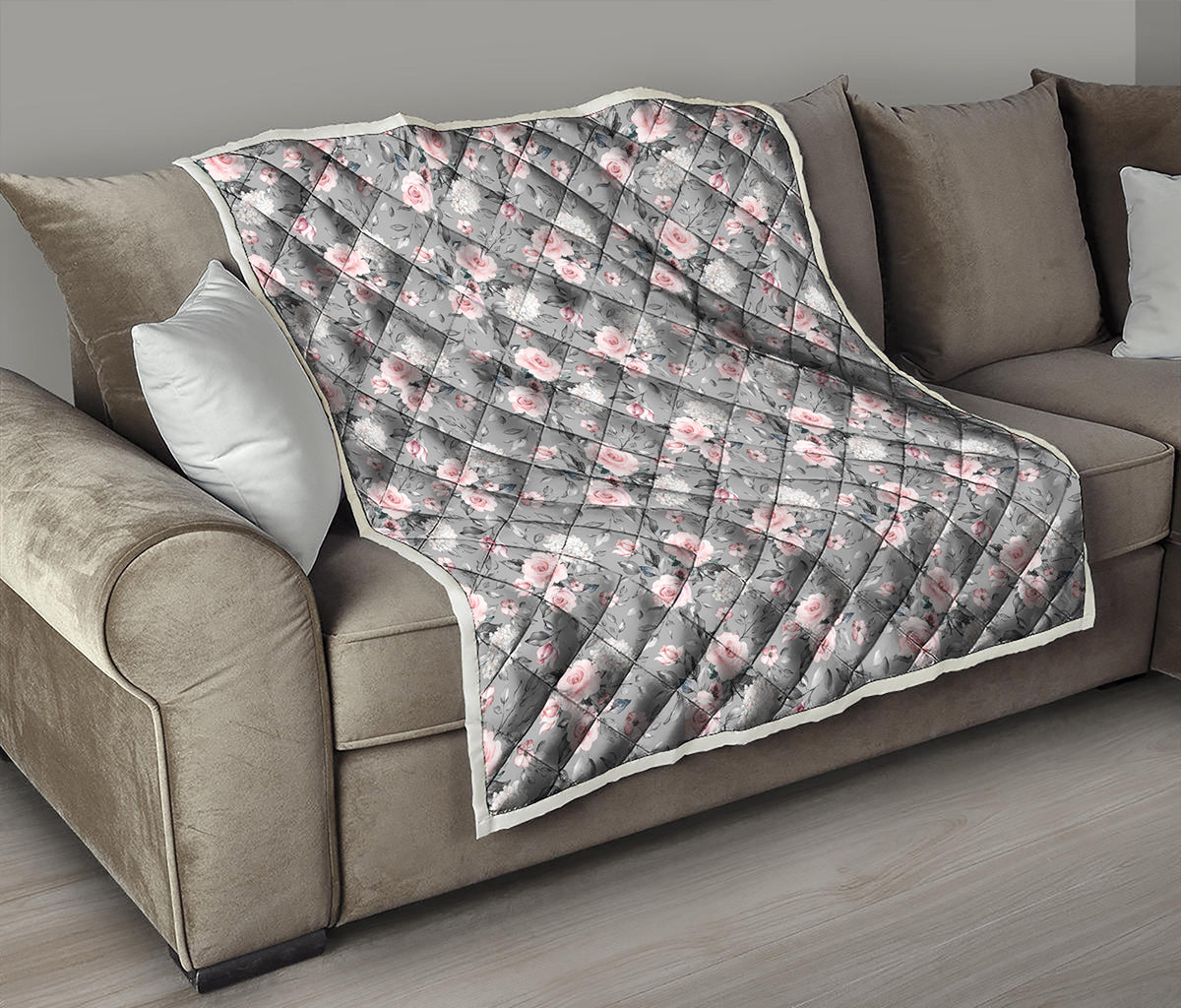 Monochrome Spring Floral Print Quilt
