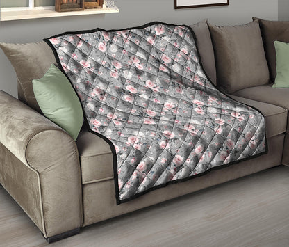 Monochrome Spring Floral Print Quilt