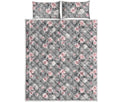 Monochrome Spring Floral Print Quilt Bed Set