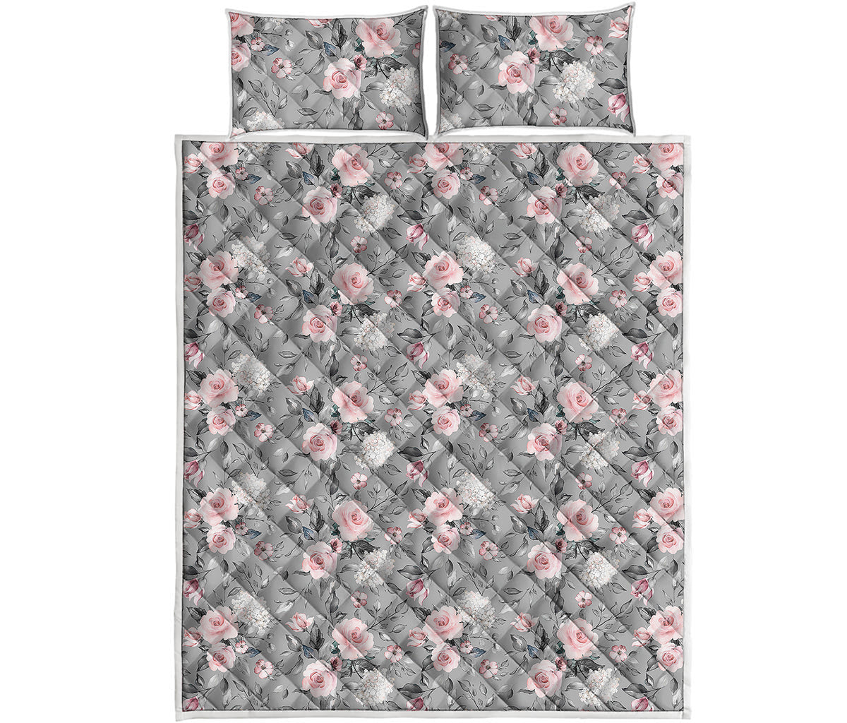 Monochrome Spring Floral Print Quilt Bed Set