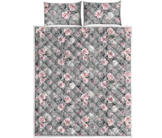 Monochrome Spring Floral Print Quilt Bed Set