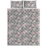 Monochrome Spring Floral Print Quilt Bed Set
