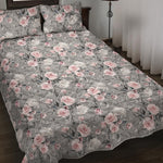 Monochrome Spring Floral Print Quilt Bed Set