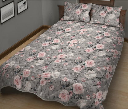 Monochrome Spring Floral Print Quilt Bed Set