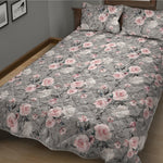 Monochrome Spring Floral Print Quilt Bed Set