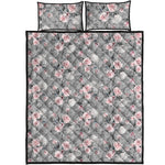 Monochrome Spring Floral Print Quilt Bed Set