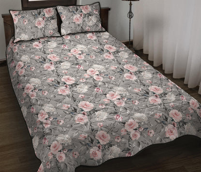 Monochrome Spring Floral Print Quilt Bed Set