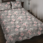 Monochrome Spring Floral Print Quilt Bed Set