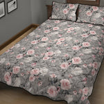 Monochrome Spring Floral Print Quilt Bed Set