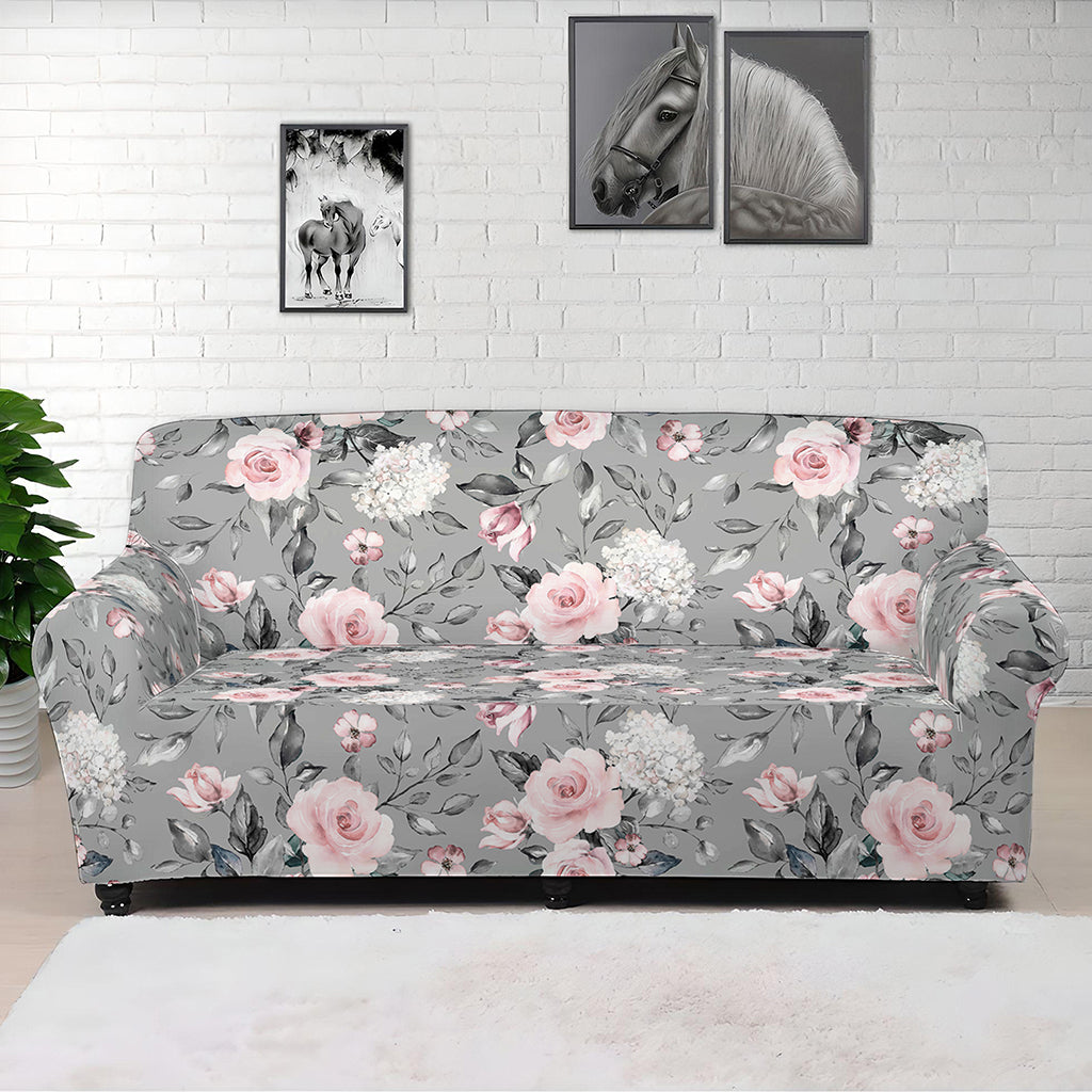 Monochrome Spring Floral Print Sofa Cover