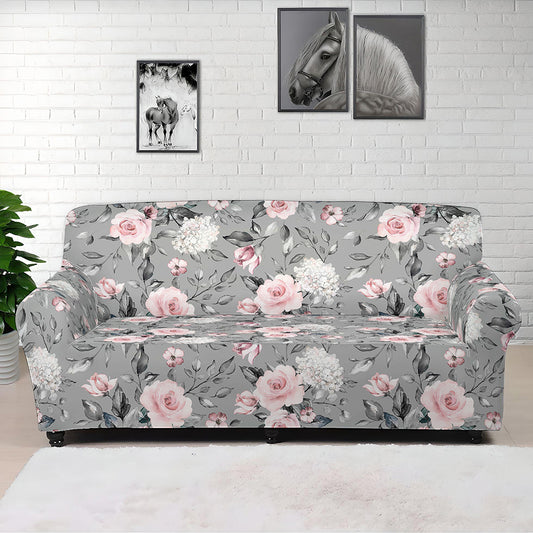 Monochrome Spring Floral Print Sofa Cover