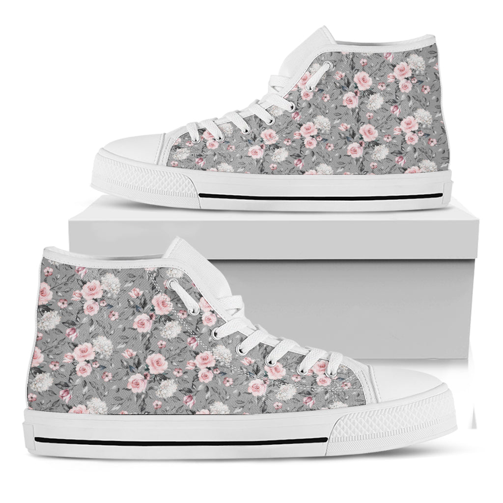Monochrome Spring Floral Print White High Top Shoes