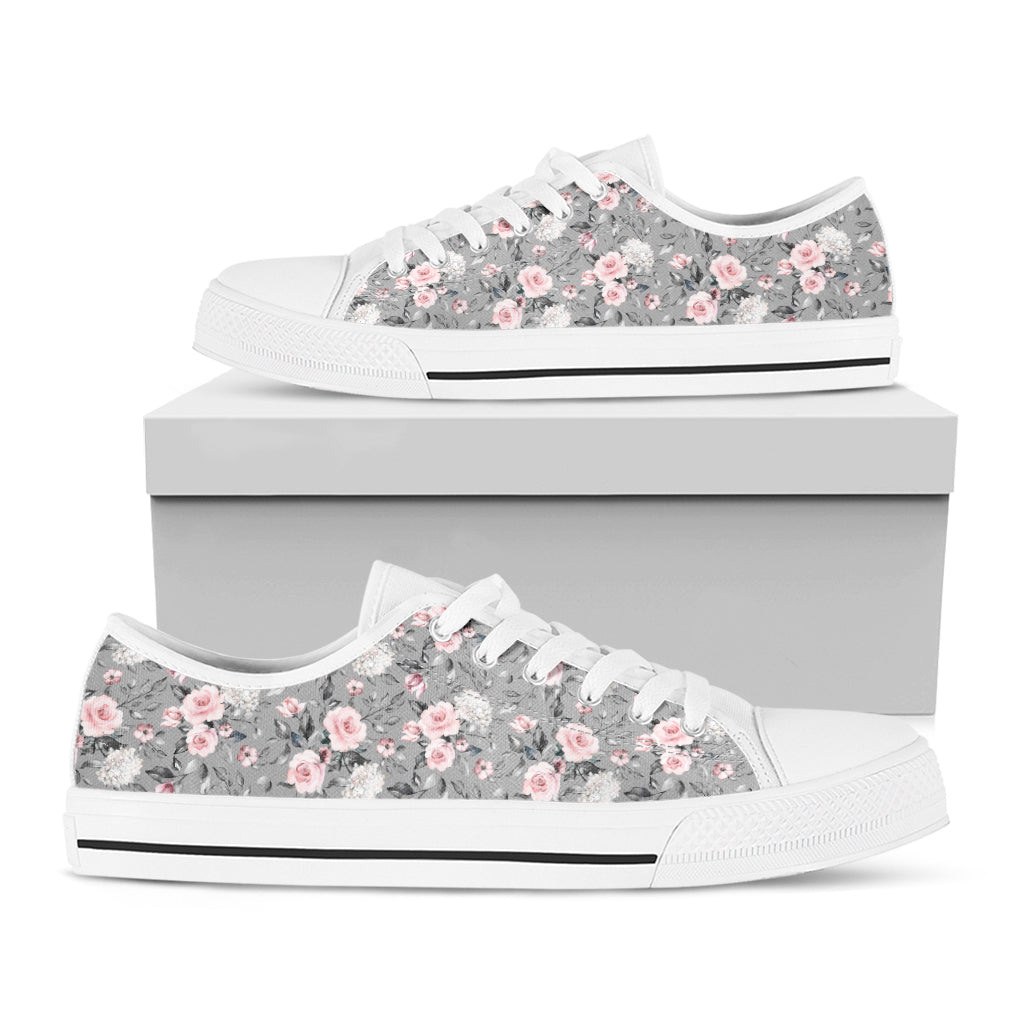 Monochrome Spring Floral Print White Low Top Shoes