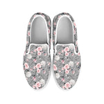 Monochrome Spring Floral Print White Slip On Shoes