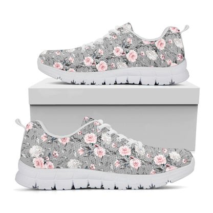 Monochrome Spring Floral Print White Sneakers