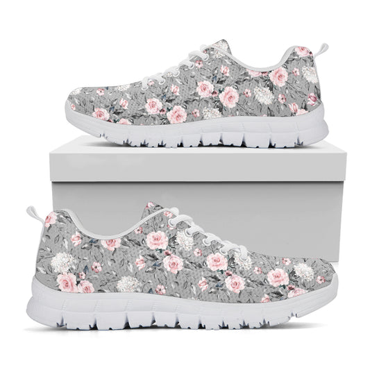 Monochrome Spring Floral Print White Sneakers