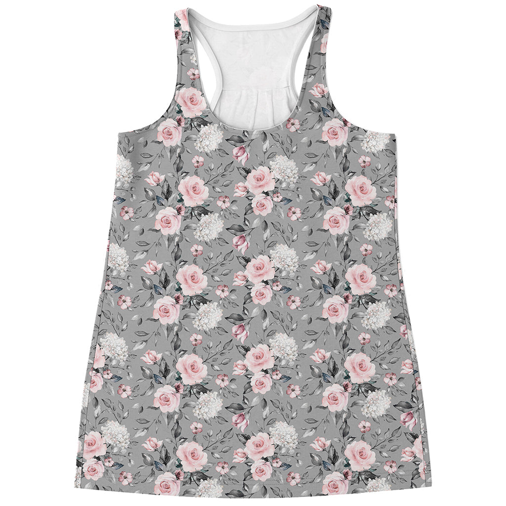Monochrome Spring Floral Print Women's Racerback Tank Top