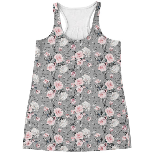 Monochrome Spring Floral Print Women's Racerback Tank Top