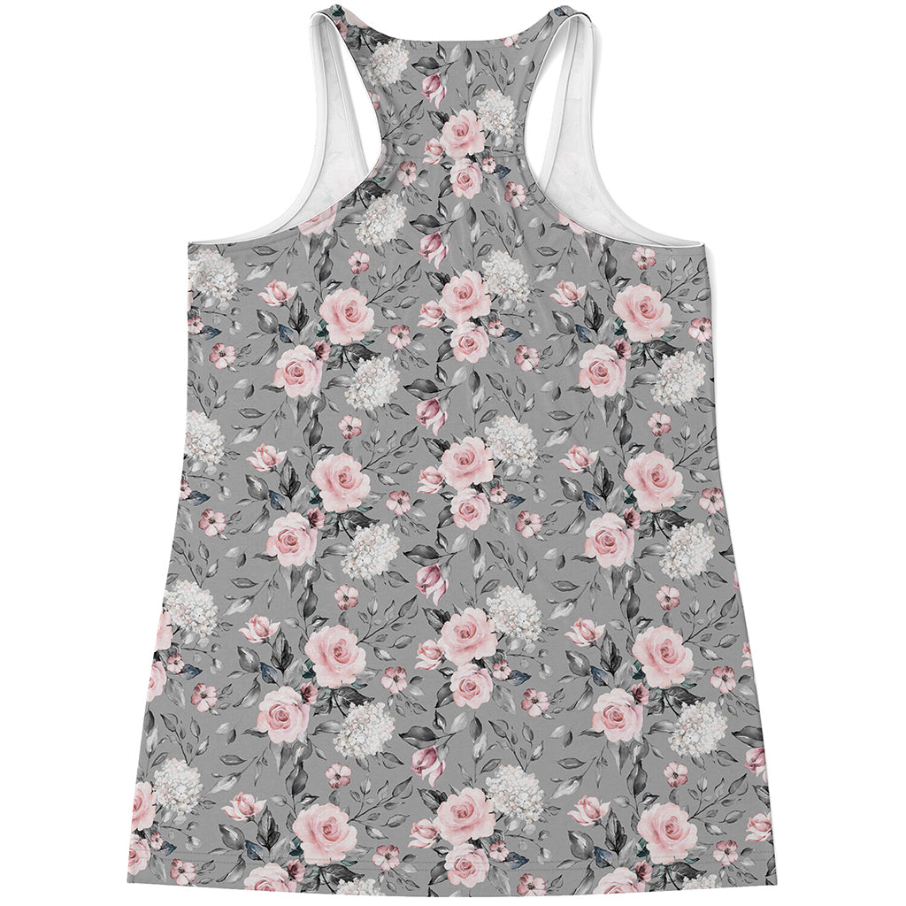 Monochrome Spring Floral Print Women's Racerback Tank Top