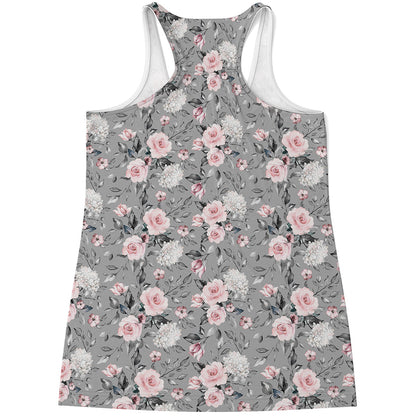 Monochrome Spring Floral Print Women's Racerback Tank Top
