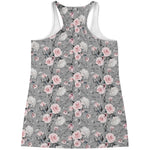 Monochrome Spring Floral Print Women's Racerback Tank Top