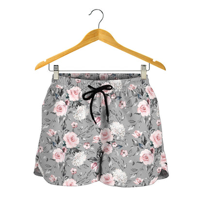 Monochrome Spring Floral Print Women's Shorts
