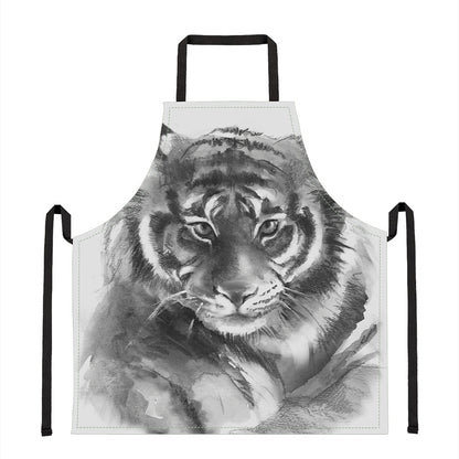 Monochrome Watercolor White Tiger Print Apron