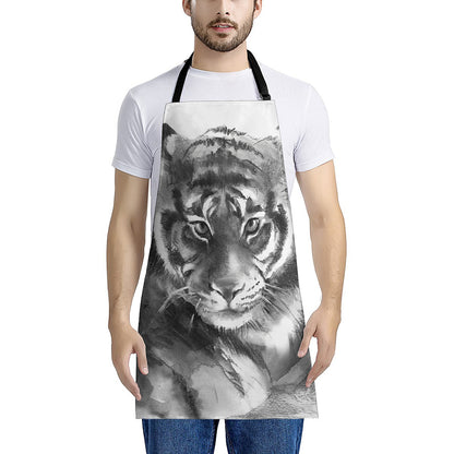 Monochrome Watercolor White Tiger Print Apron