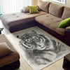 Monochrome Watercolor White Tiger Print Area Rug