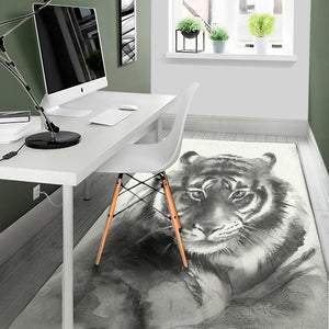 Monochrome Watercolor White Tiger Print Area Rug